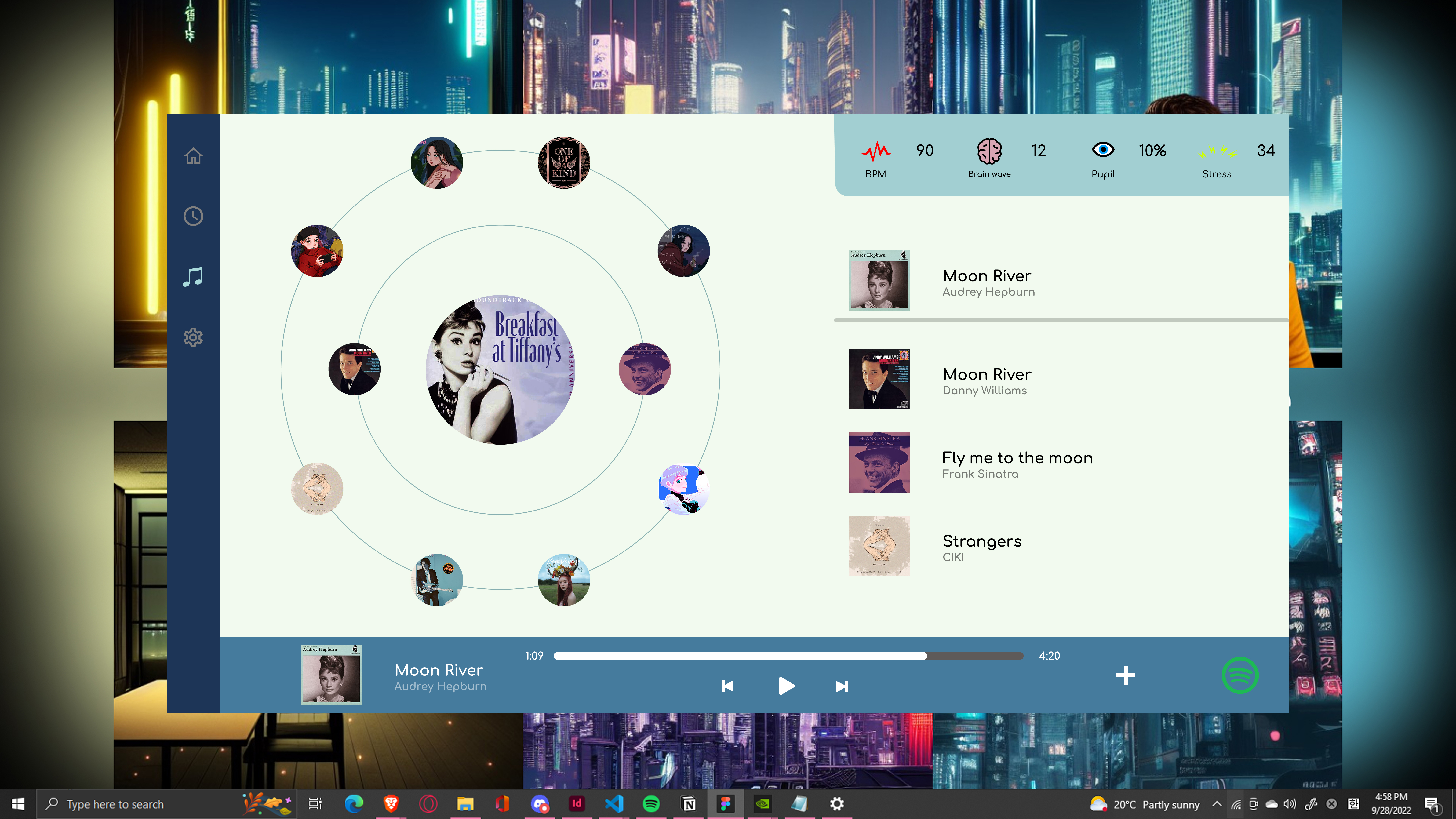 Recommendation graph, related tracks by emotional proximity, desktop