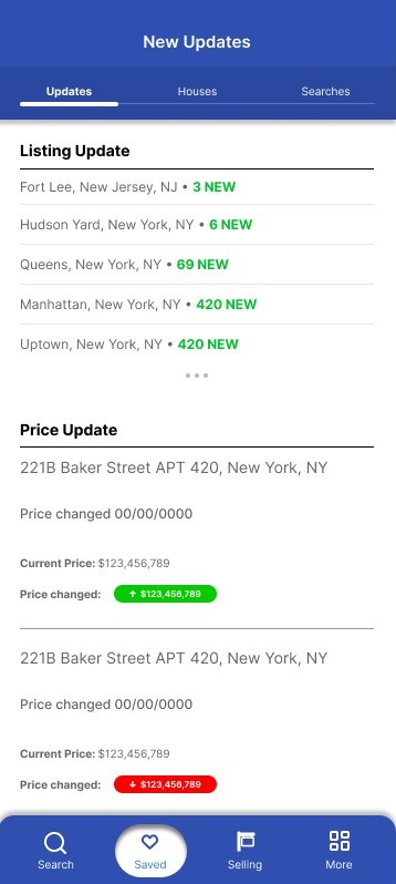 Mobile updates feed for saved listings and price changes