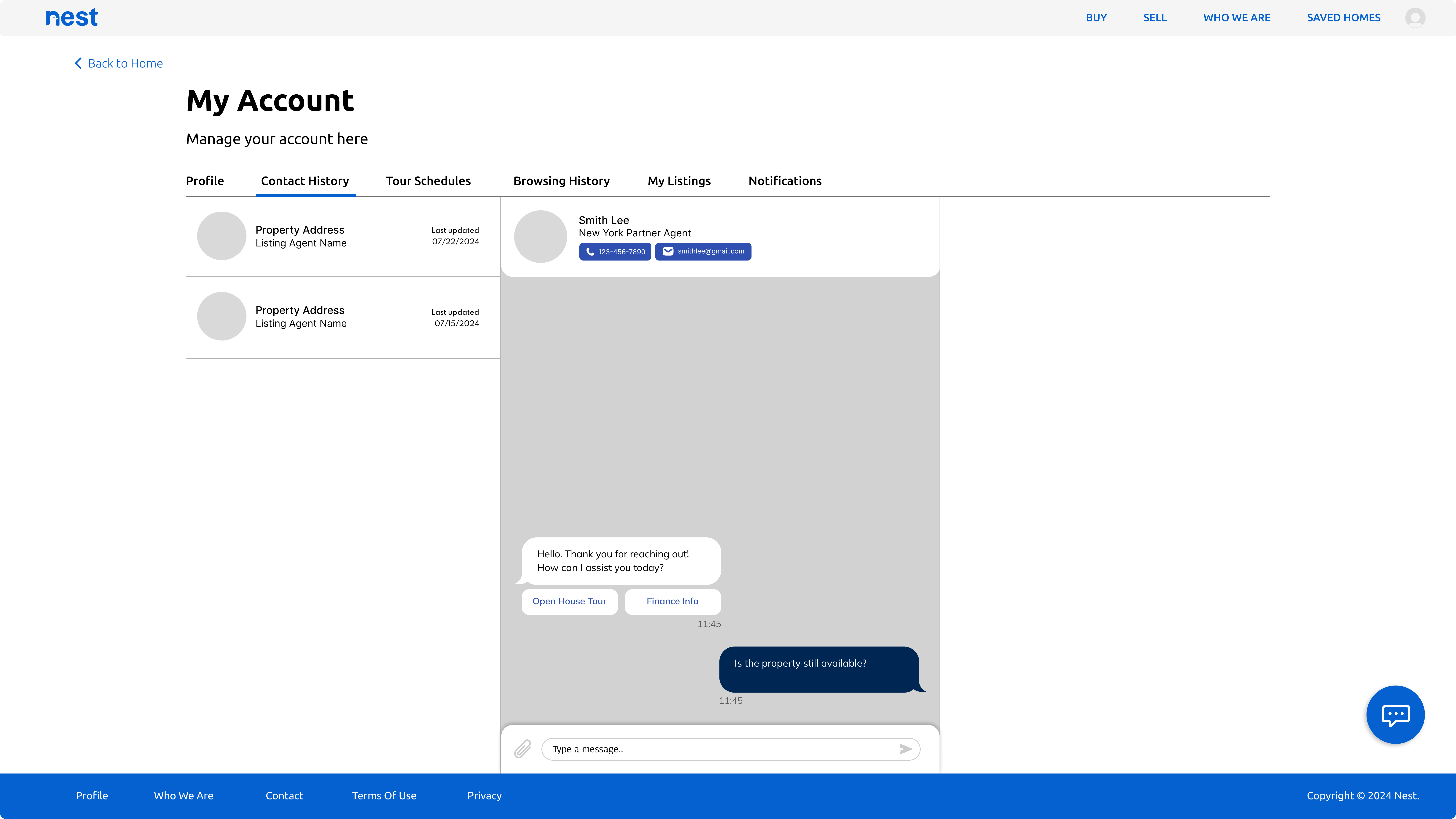 Property-linked contact history and transaction visibility
